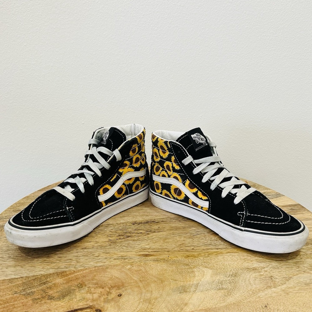 VANS Sk8 Hi Top Girls Shoes Juniors Size 6 Checks Sunflower Black Yellow